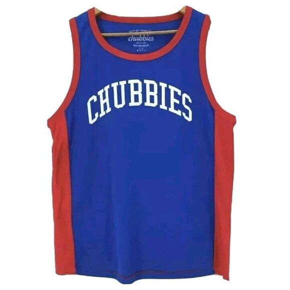 5/$20 Chubbies Tank Top Men's XL Blue Red Jersey Material Spellout Logo USA Su… - Picture 1 of 2